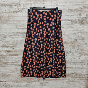 J Crew A Line Midi Floral Skirt Navy Orange Womens size S Farmers Market Cottage